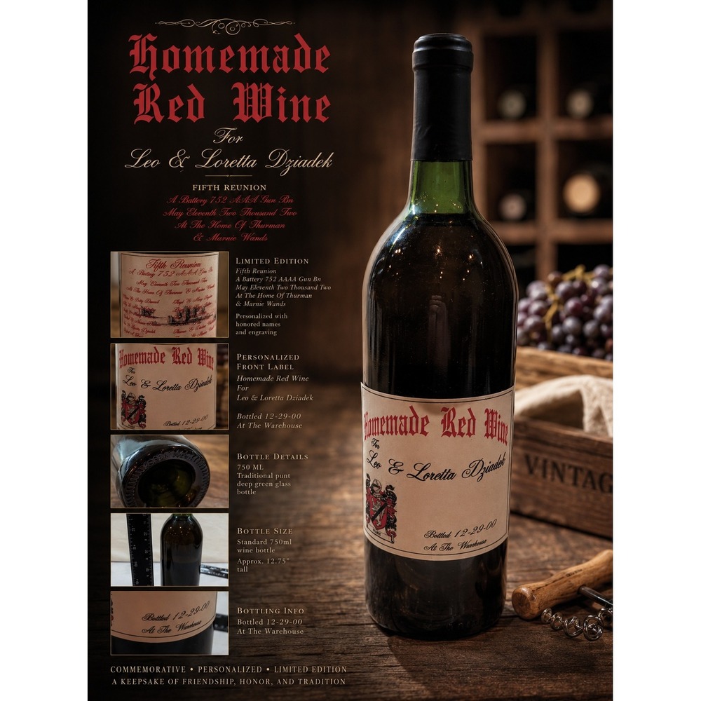 Vintage 2000 Custom Homemade‎ Red Wine Bottle 750ml Military Reunion Memorabilia